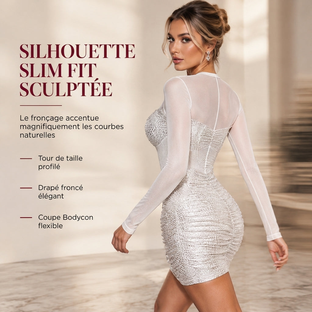 Robe moulante sexy pour femme en résille transparente à manches longues, élégante pour soirées