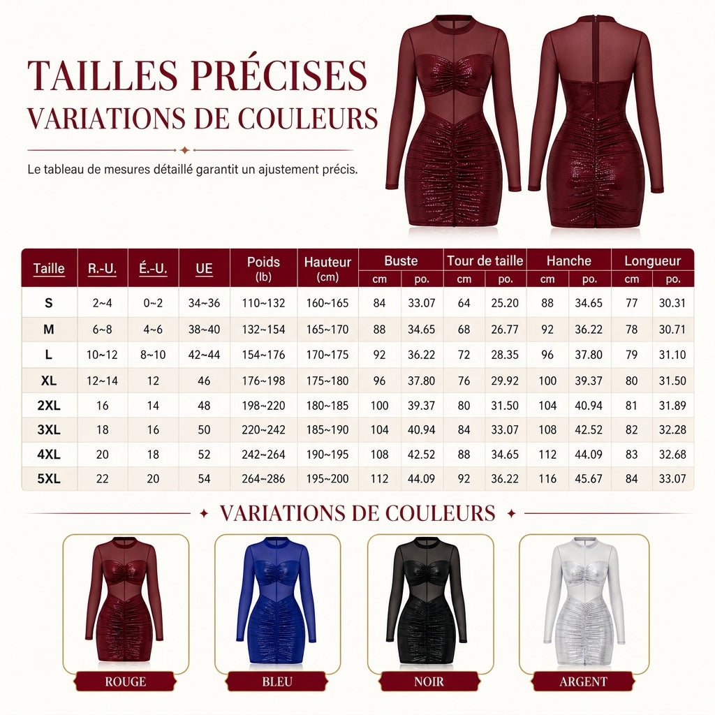 Robe moulante sexy pour femme en résille transparente à manches longues, élégante pour soirées