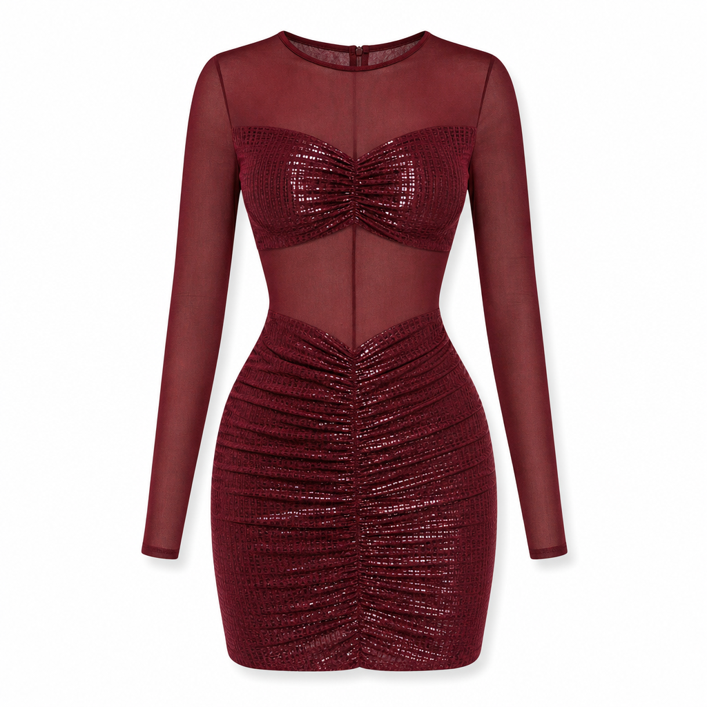 Robe moulante sexy pour femme en résille transparente à manches longues, élégante pour soirées