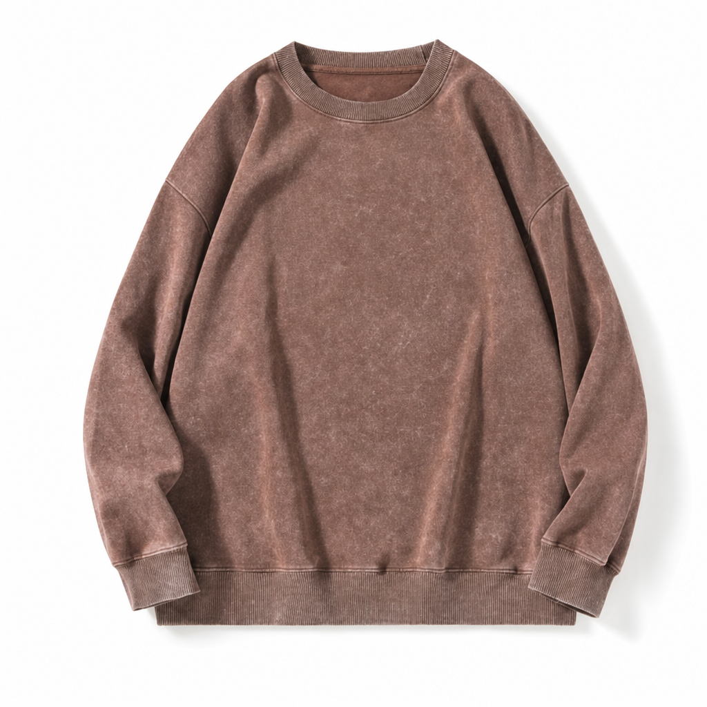 Pull à col rond épais unisexe, style vintage lavé
