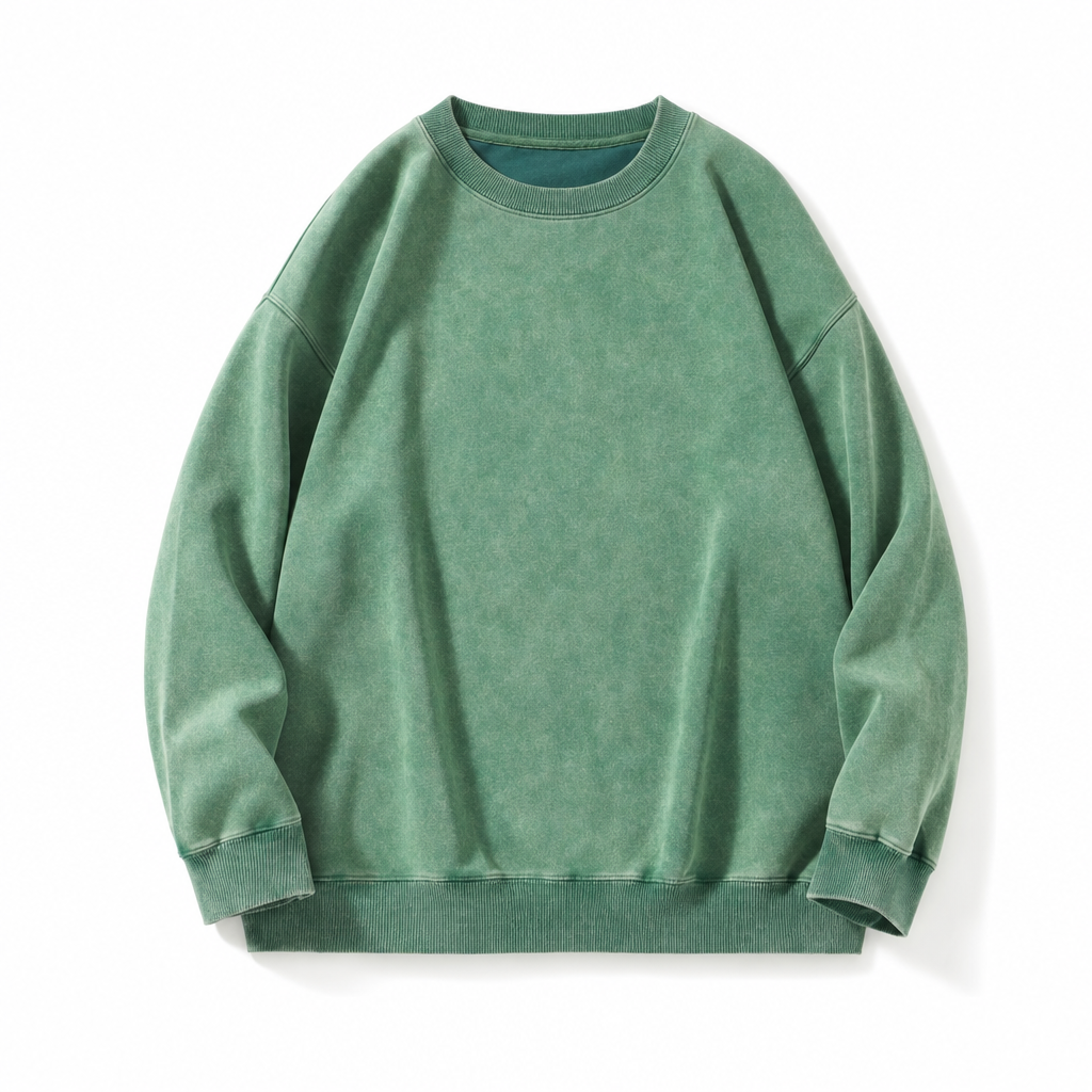 Pull à col rond épais unisexe, style vintage lavé