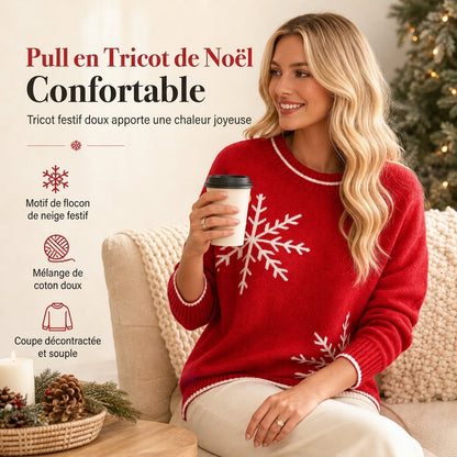 Pull en maille jacquard à flocons de Noël pour femme, col rond, coupe ample, pour automne et hiver