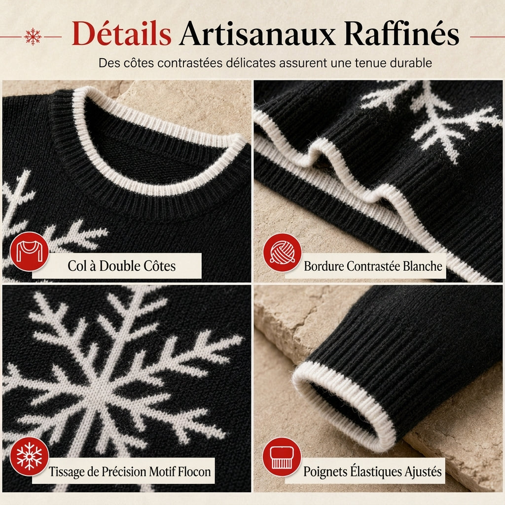 Pull en maille jacquard à flocons de Noël pour femme, col rond, coupe ample, pour automne et hiver