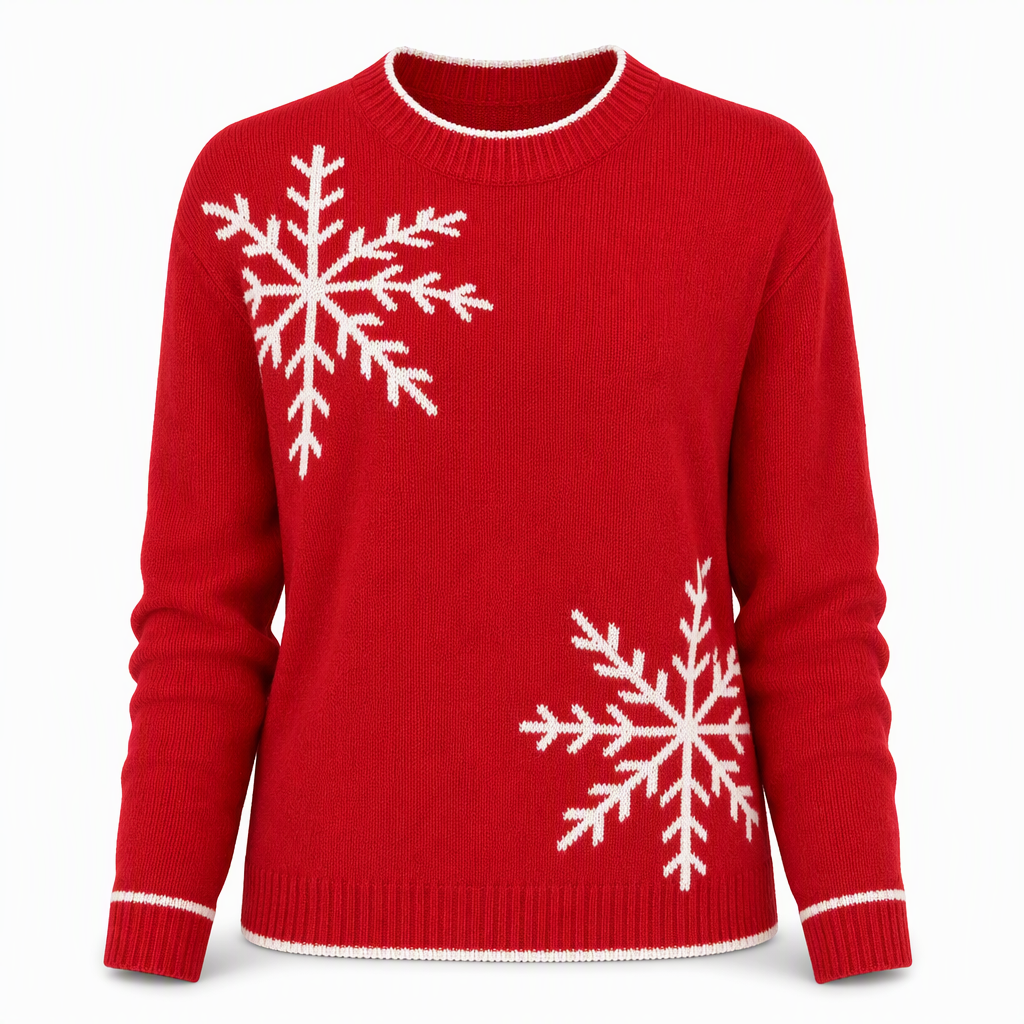 Pull en maille jacquard à flocons de Noël pour femme, col rond, coupe ample, pour automne et hiver