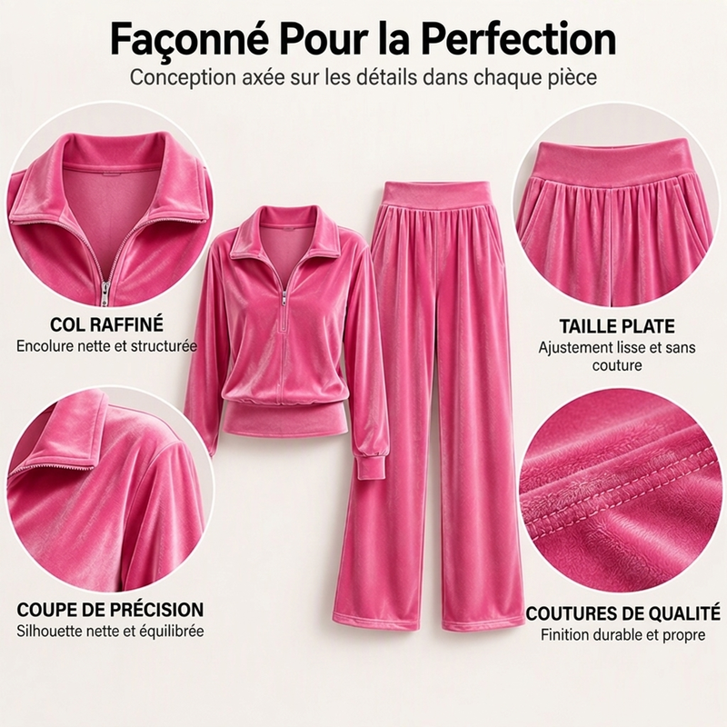 Ensemble pull femme vintage demi-zip et pantalon large
