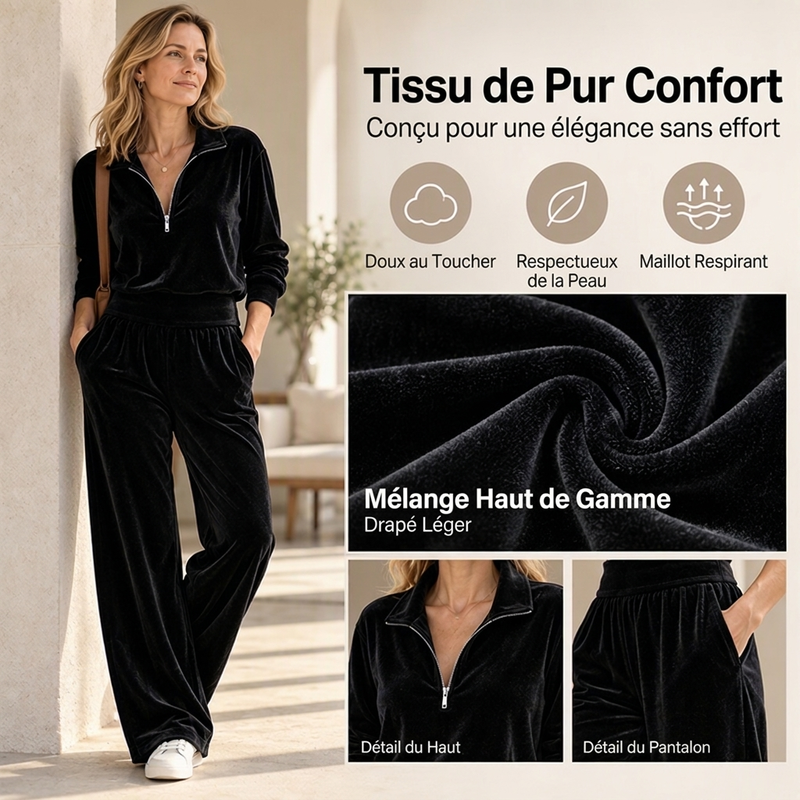 Ensemble pull femme vintage demi-zip et pantalon large