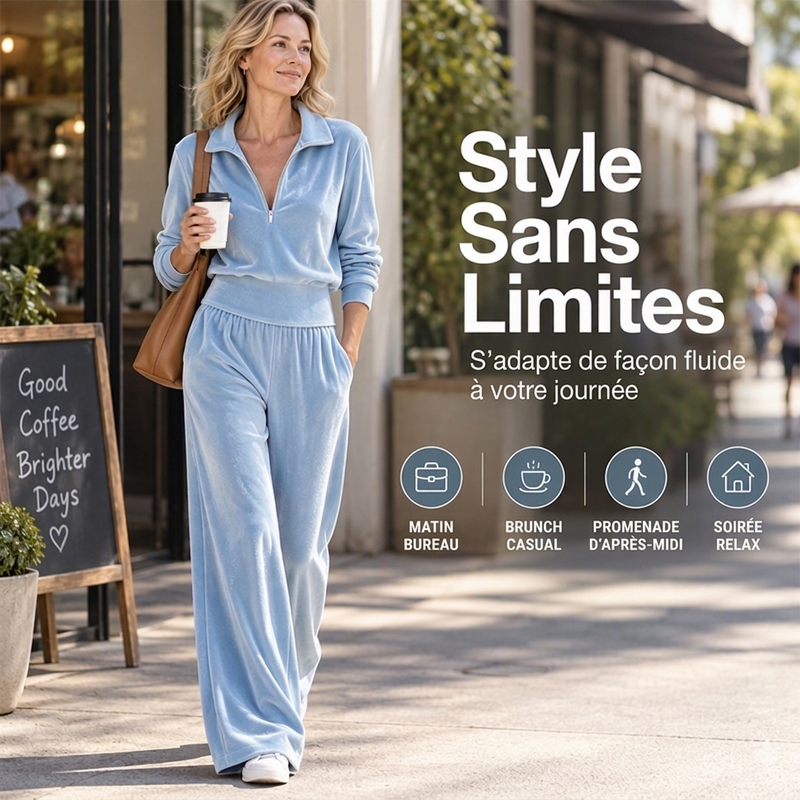 Ensemble pull femme vintage demi-zip et pantalon large