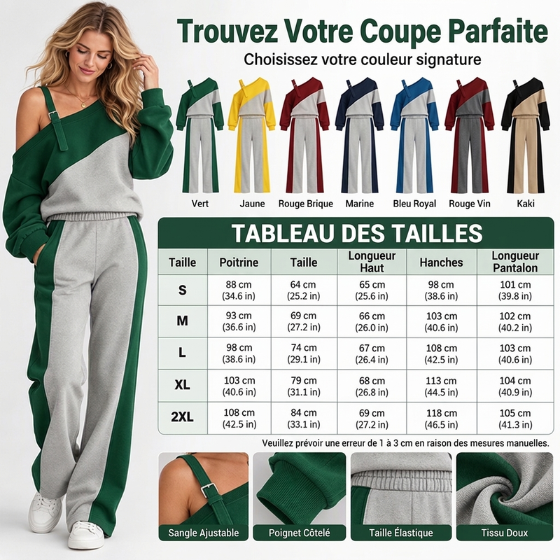 Ensemble 2 pièces décontracté à épaules dénudées et blocs de couleurs pour femmes