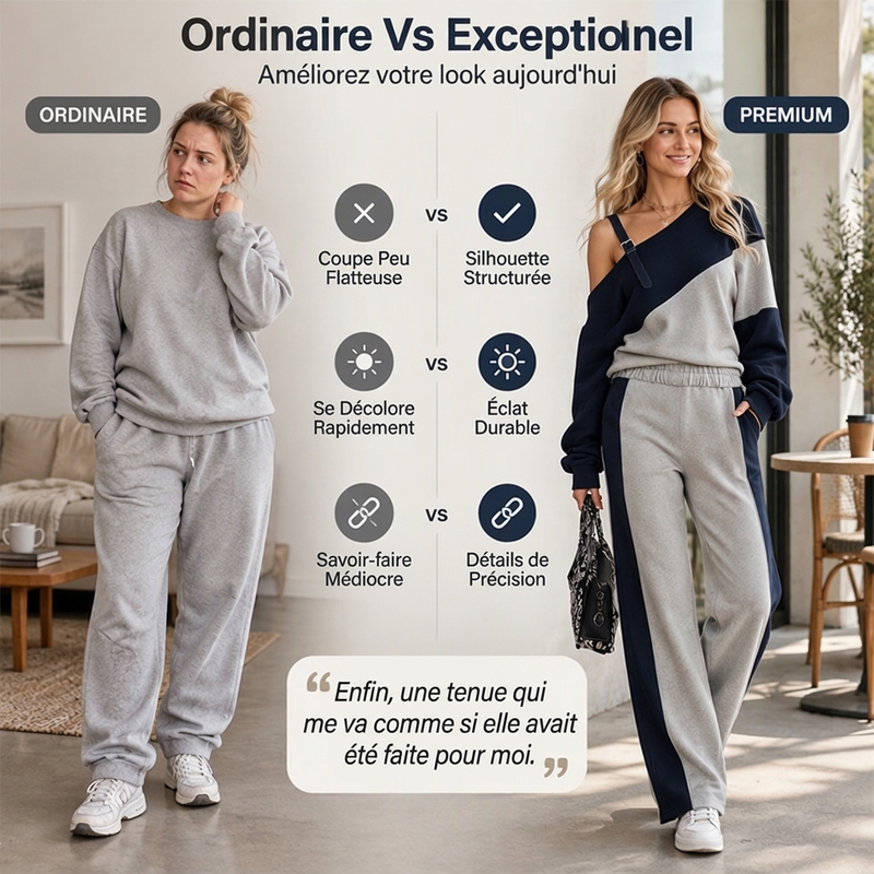 Ensemble 2 pièces décontracté à épaules dénudées et blocs de couleurs pour femmes