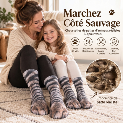 Chaussettes montantes avec motif pattes d'animaux pour adultes et enfants unisexes