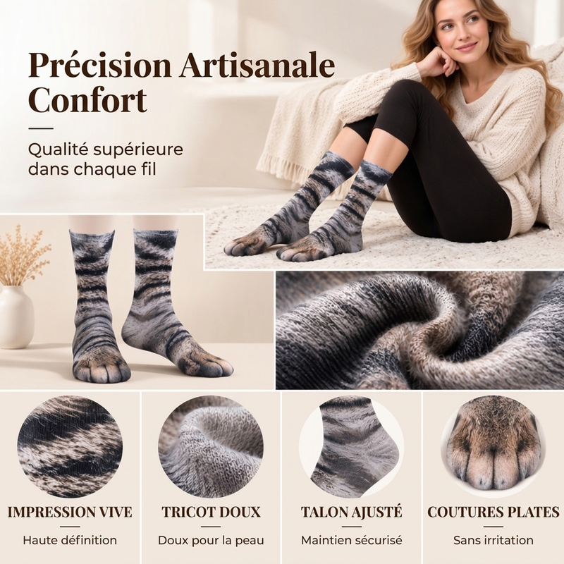 Chaussettes montantes avec motif pattes d'animaux pour adultes et enfants unisexes