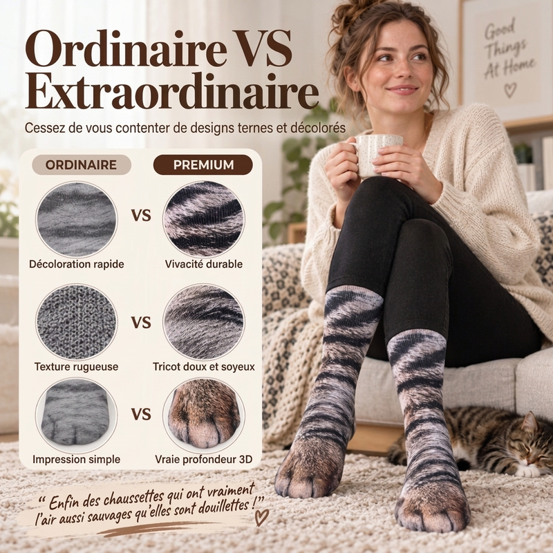 Chaussettes montantes avec motif pattes d'animaux pour adultes et enfants unisexes