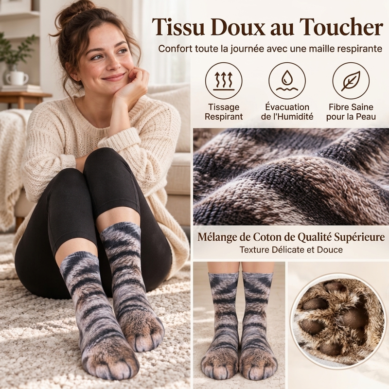 Chaussettes montantes avec motif pattes d'animaux pour adultes et enfants unisexes