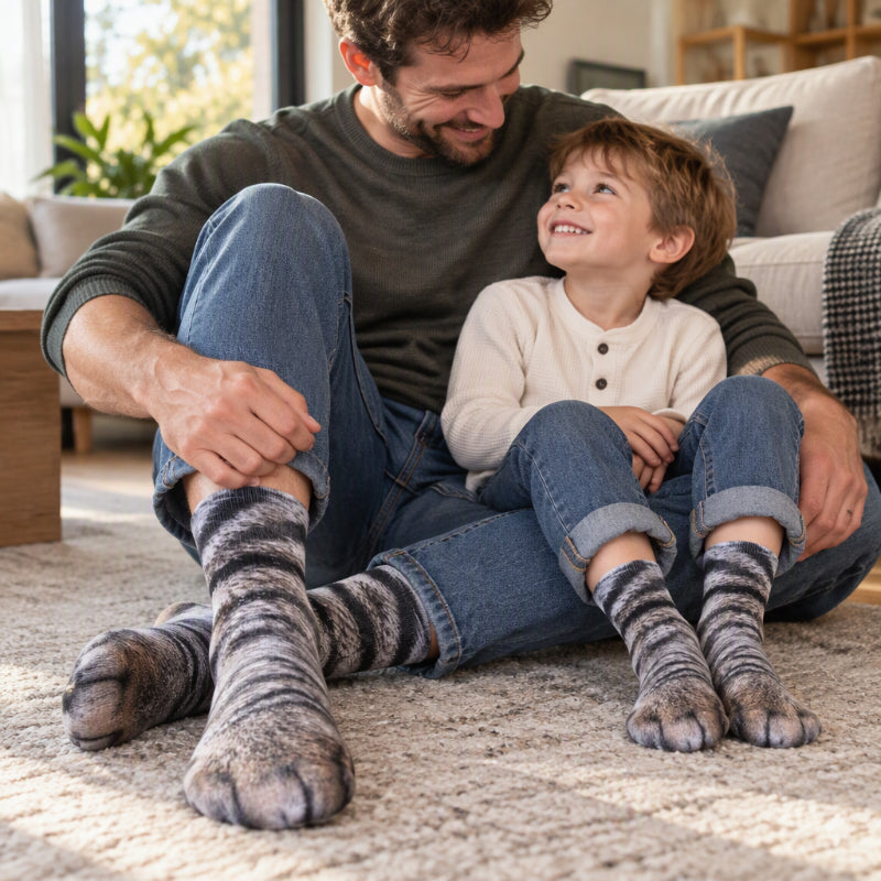 Chaussettes montantes avec motif pattes d'animaux pour adultes et enfants unisexes