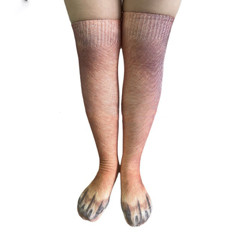 Chaussettes montantes avec motif pattes d'animaux pour adultes et enfants unisexes