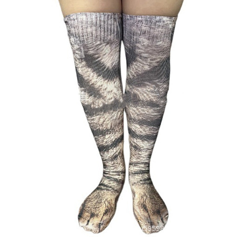 Chaussettes montantes avec motif pattes d'animaux pour adultes et enfants unisexes