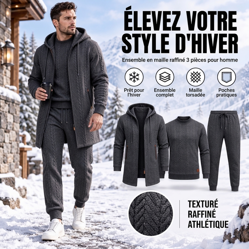🚛 Livraison gratuite ⚡Ensemble 3 pièces décontracté en maille torsadée pour homme