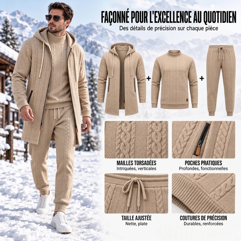 🚛 Livraison gratuite ⚡Ensemble 3 pièces décontracté en maille torsadée pour homme