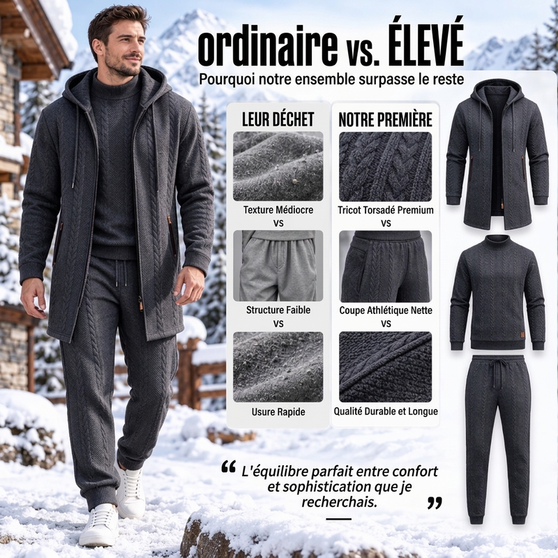 🚛 Livraison gratuite ⚡Ensemble 3 pièces décontracté en maille torsadée pour homme