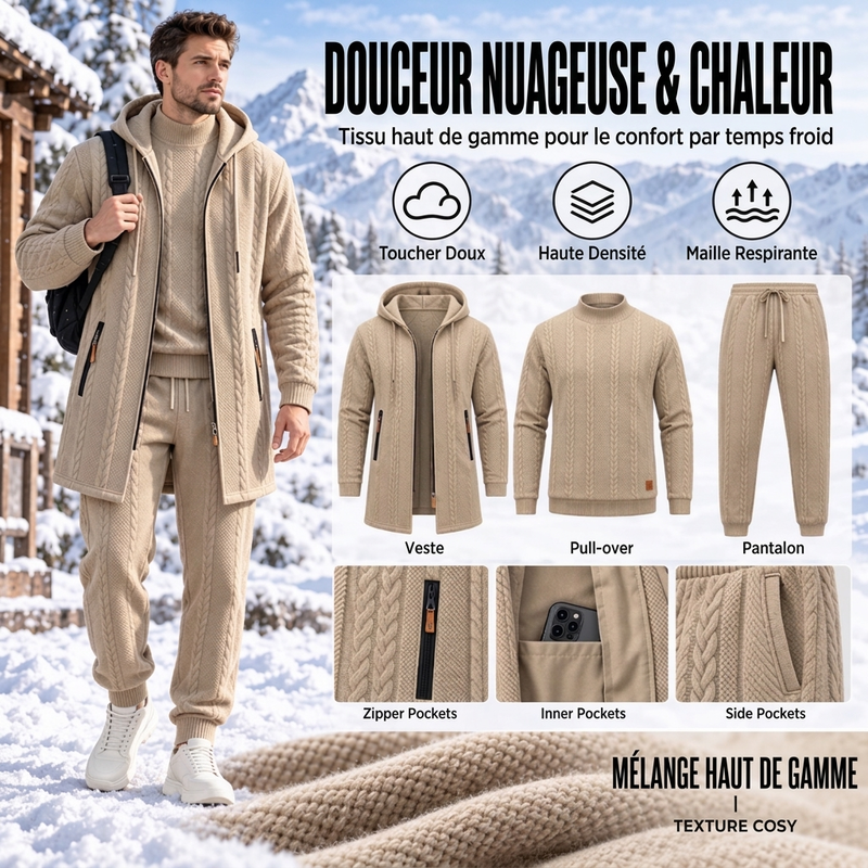 🚛 Livraison gratuite ⚡Ensemble 3 pièces décontracté en maille torsadée pour homme