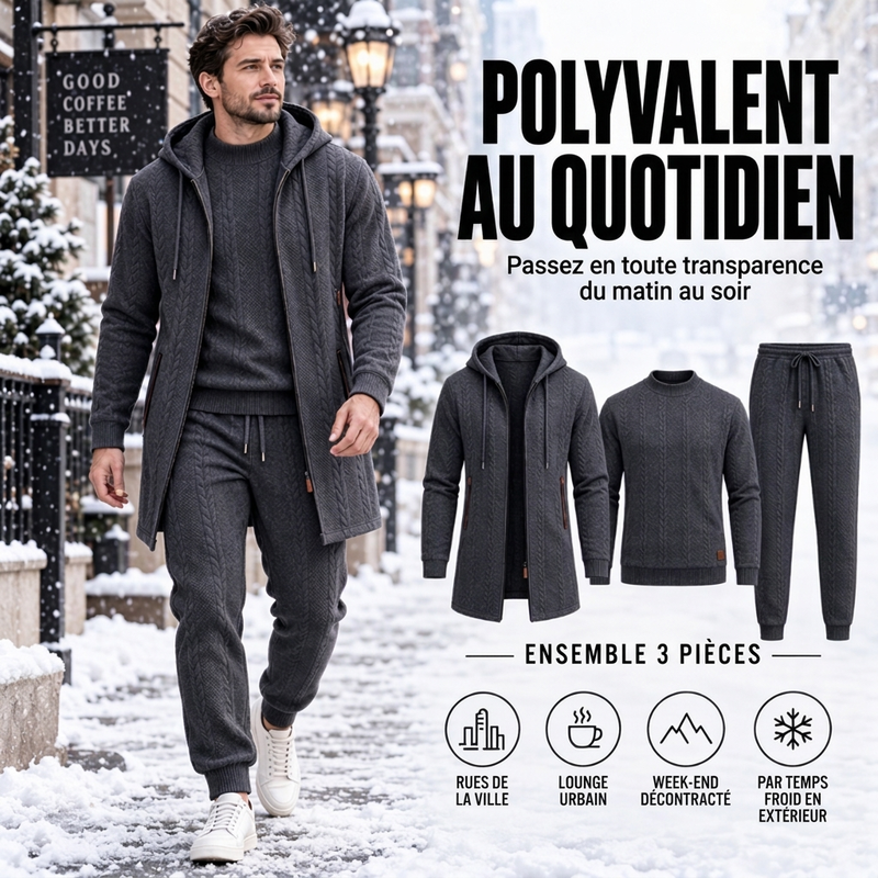 🚛 Livraison gratuite ⚡Ensemble 3 pièces décontracté en maille torsadée pour homme