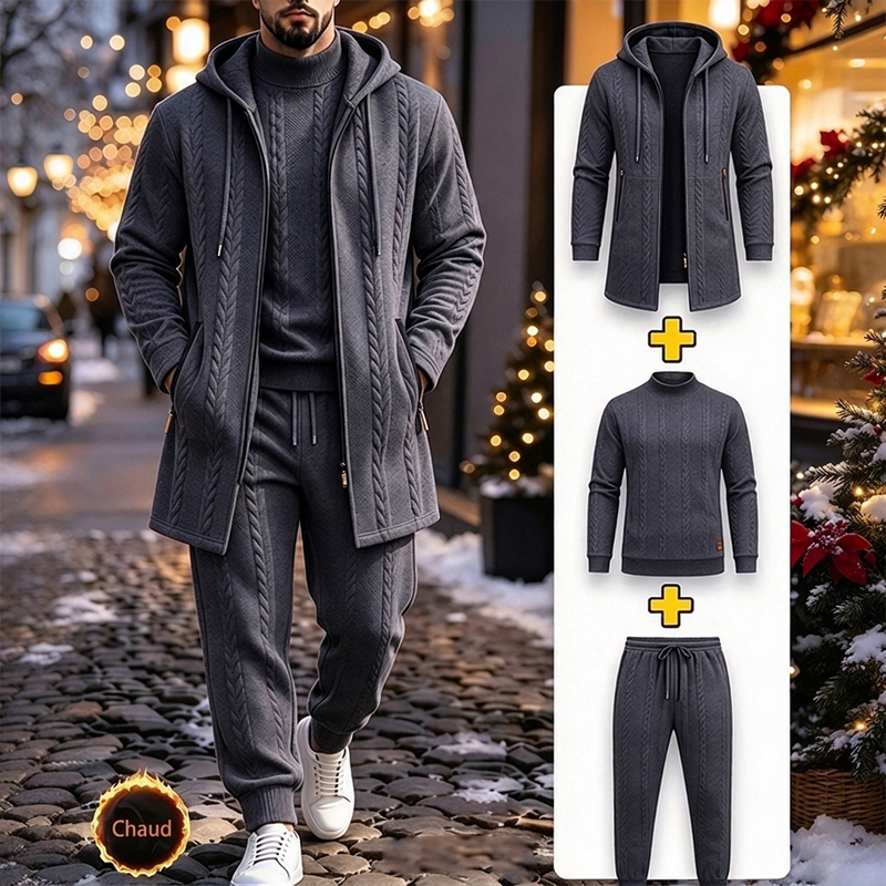 🚛 Livraison gratuite ⚡Ensemble 3 pièces décontracté en maille torsadée pour homme