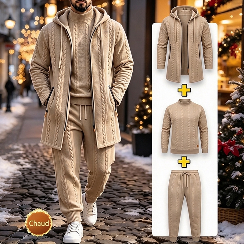 🚛 Livraison gratuite ⚡Ensemble 3 pièces décontracté en maille torsadée pour homme