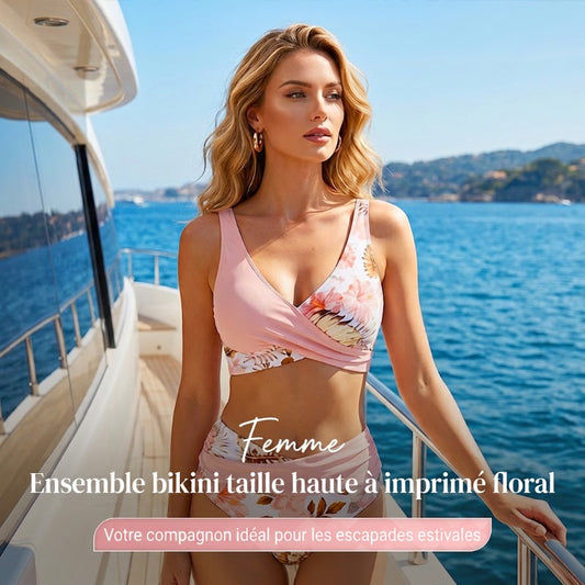 🌺👙 Ensemble bikini à taille haute à motifs floraux – Mise en valeur et effet amincissant, style vacances tout en douceur✨✅