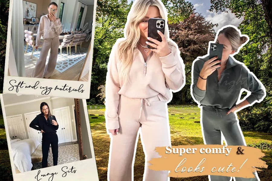 💝🔥Soldes à durée limitée - 50 % de réduction🔥🎀Ensemble lounge 2 pièces pour femme, coupe oversize, demi-zip et jambes larges