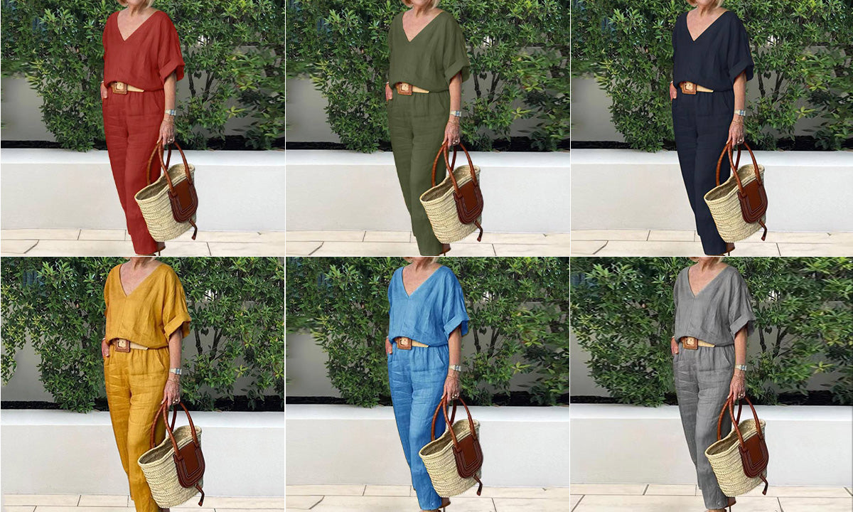 Haut ample à col en V et pantalon à poches